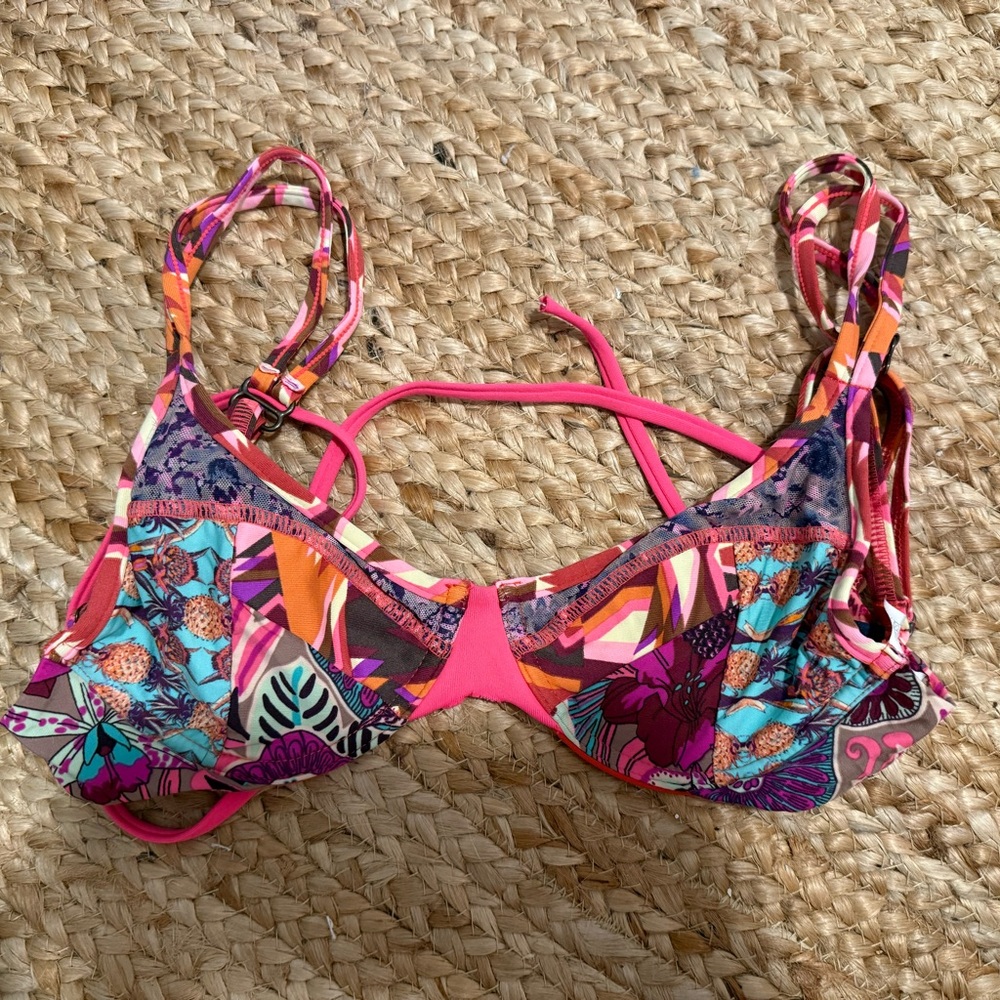 Maaji Pink and Orange Floral Bikini Top
